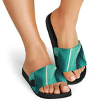 Turquoise Banana Leaf Print Black Slide Sandals