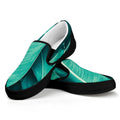 Turquoise Banana Leaf Print Black Slip On Sneakers