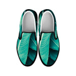 Turquoise Banana Leaf Print Black Slip On Shoes
