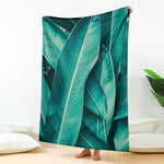 Turquoise Banana Leaf Print Blanket