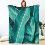 Turquoise Banana Leaf Print Blanket
