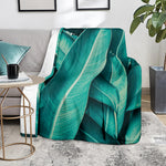 Turquoise Banana Leaf Print Blanket