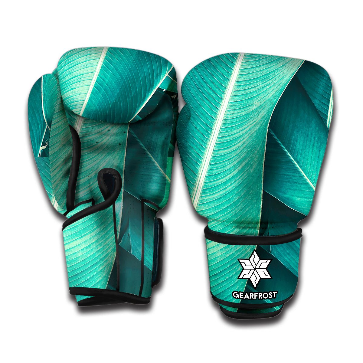 Turquoise Banana Leaf Print Boxing Gloves