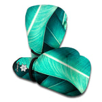 Turquoise Banana Leaf Print Boxing Gloves