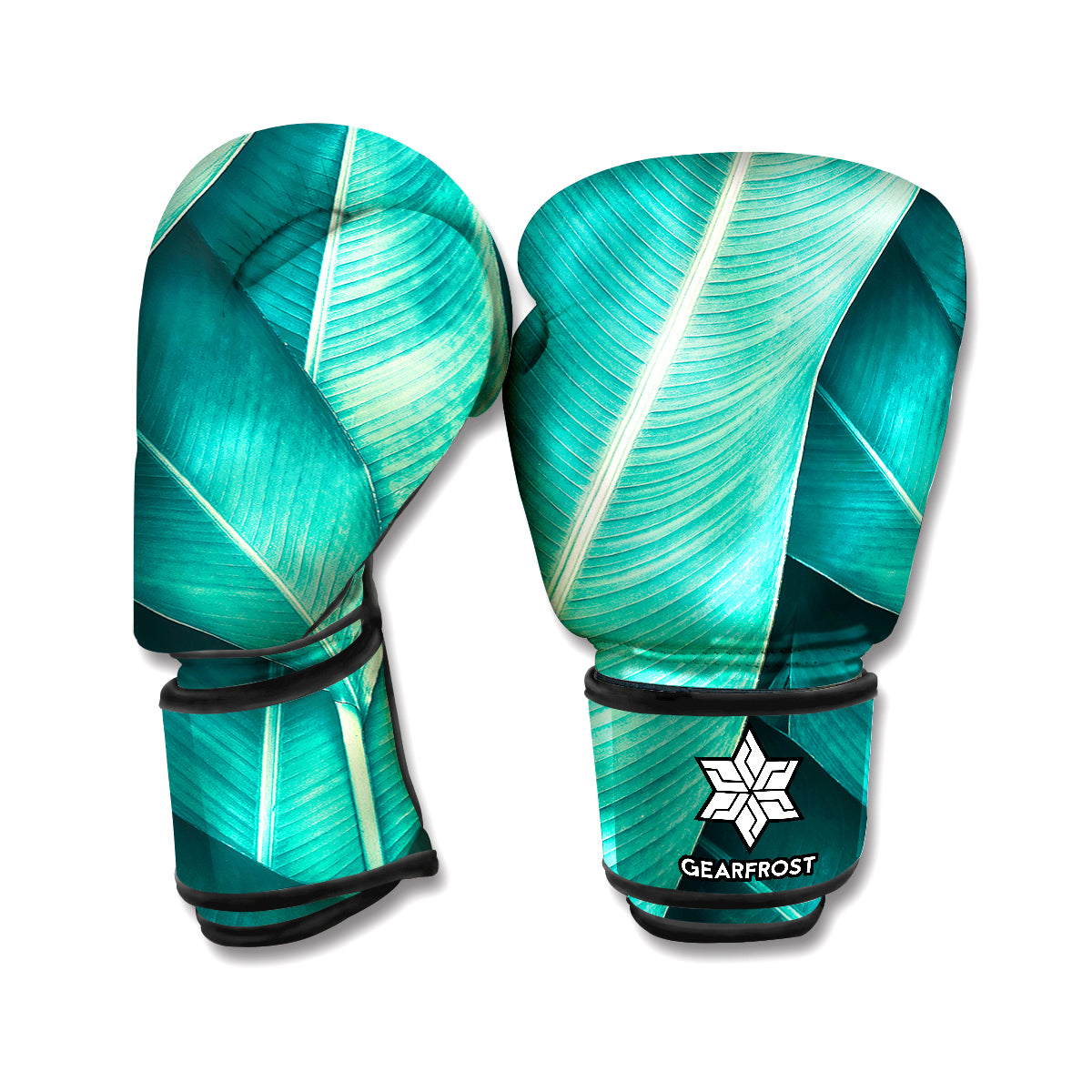 Turquoise Banana Leaf Print Boxing Gloves