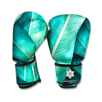 Turquoise Banana Leaf Print Boxing Gloves