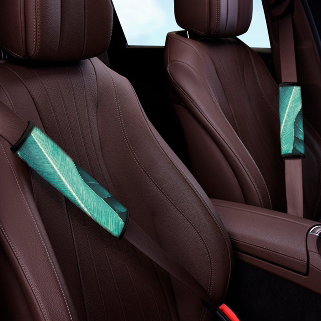 Turquoise Banana Leaf Print Car Seat Belt Covers