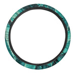 Turquoise Banana Leaf Print Car Steering Wheel Cover