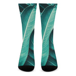 Turquoise Banana Leaf Print Crew Socks