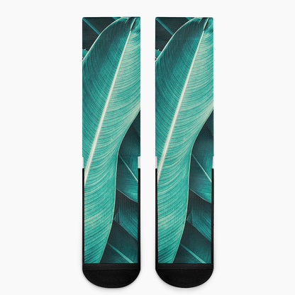 Turquoise Banana Leaf Print Crew Socks