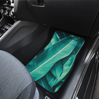 Turquoise Banana Leaf Print Front and Back Car Floor Mats