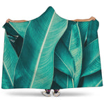 Turquoise Banana Leaf Print Hooded Blanket