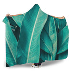 Turquoise Banana Leaf Print Hooded Blanket
