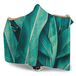 Turquoise Banana Leaf Print Hooded Blanket