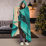 Turquoise Banana Leaf Print Hooded Blanket