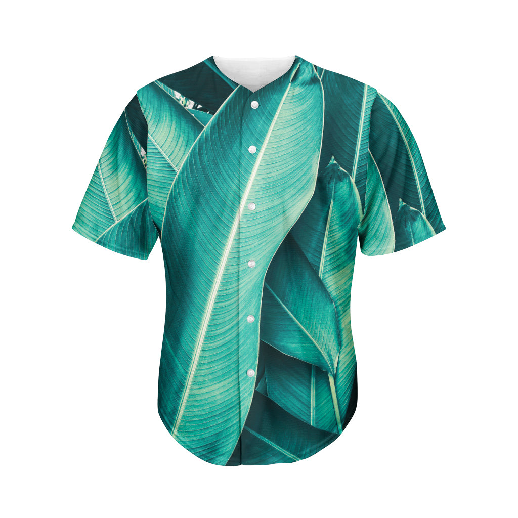 Turquoise Banana Leaf Print Men's Baseball Jersey