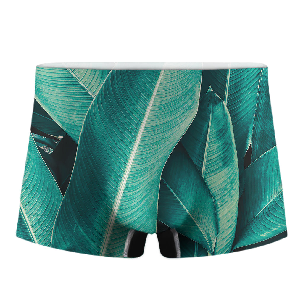 Turquoise Banana Leaf Print Men's Boxer Briefs