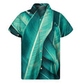 Turquoise Banana Leaf Print Men's Short Sleeve Shirt