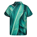 Turquoise Banana Leaf Print Men's Short Sleeve Shirt