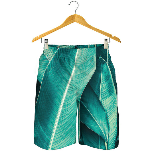 Turquoise Banana Leaf Print Men's Shorts