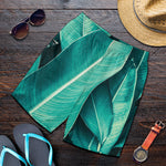 Turquoise Banana Leaf Print Men's Shorts