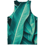 Turquoise Banana Leaf Print Men's Tank Top