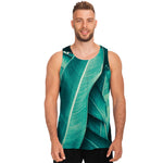 Turquoise Banana Leaf Print Men's Tank Top
