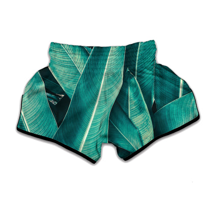 Turquoise Banana Leaf Print Muay Thai Boxing Shorts