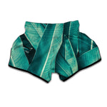 Turquoise Banana Leaf Print Muay Thai Boxing Shorts