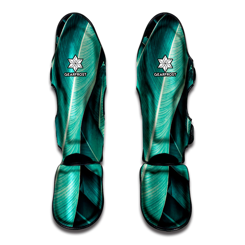 Turquoise Banana Leaf Print Muay Thai Shin Guard