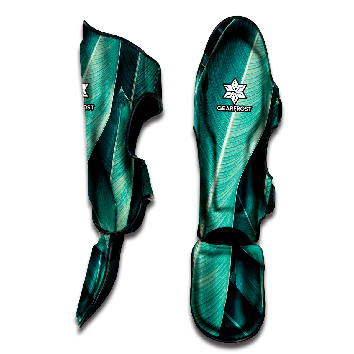 Turquoise Banana Leaf Print Muay Thai Shin Guard