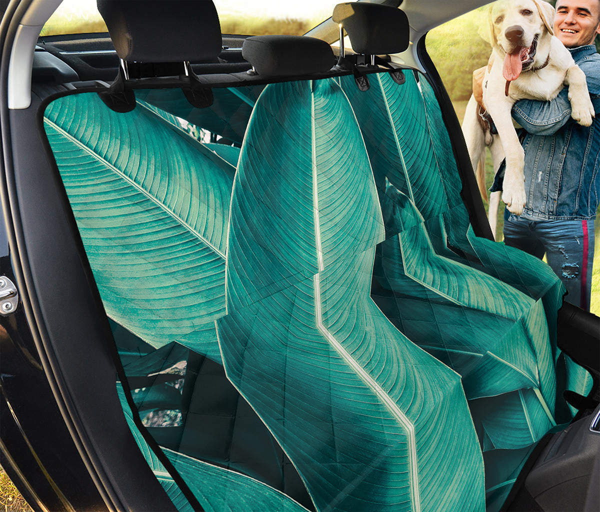 Turquoise Banana Leaf Print Pet Car Back Seat Cover