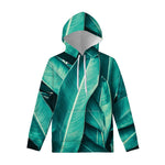 Turquoise Banana Leaf Print Pullover Hoodie