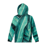 Turquoise Banana Leaf Print Pullover Hoodie