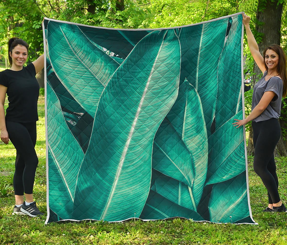 Turquoise Banana Leaf Print Quilt
