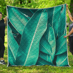 Turquoise Banana Leaf Print Quilt