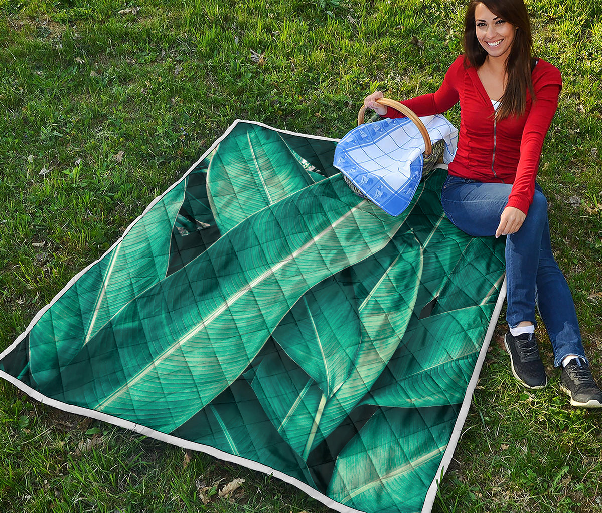 Turquoise Banana Leaf Print Quilt