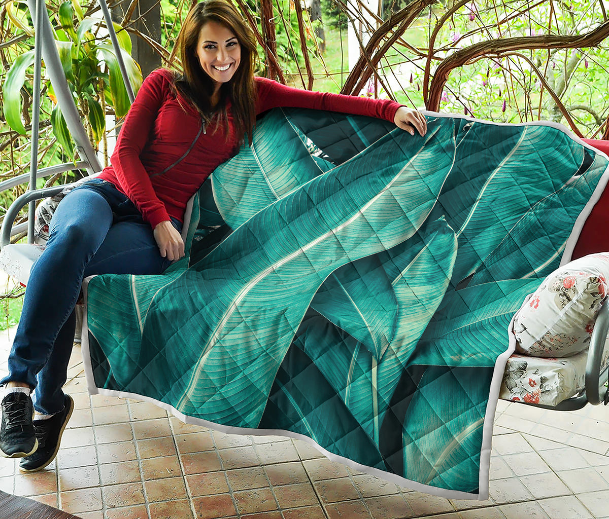 Turquoise Banana Leaf Print Quilt