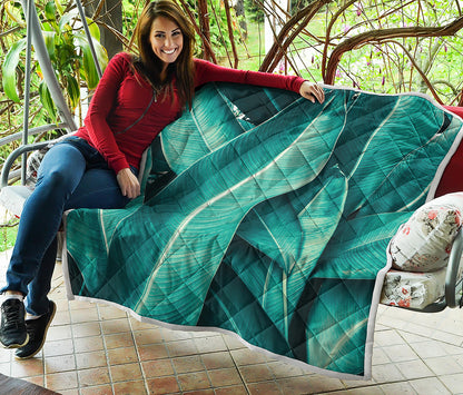Turquoise Banana Leaf Print Quilt