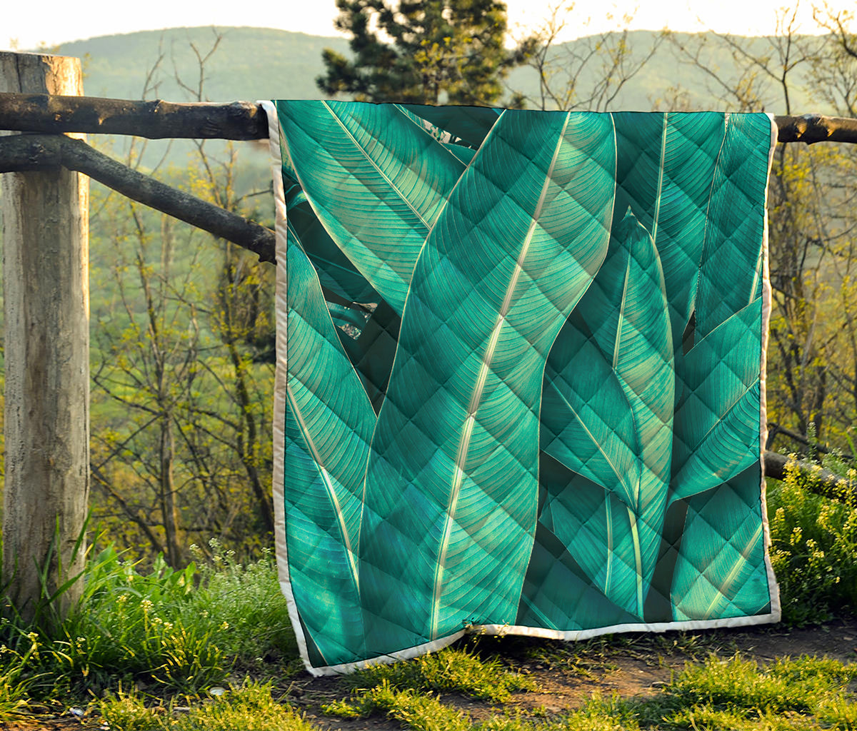 Turquoise Banana Leaf Print Quilt
