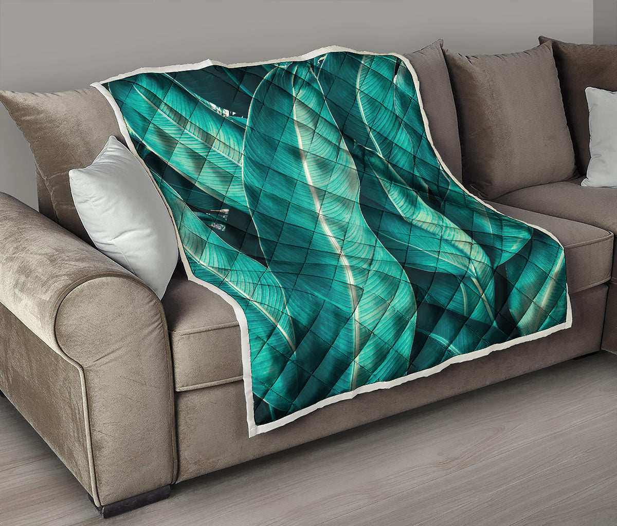 Turquoise Banana Leaf Print Quilt