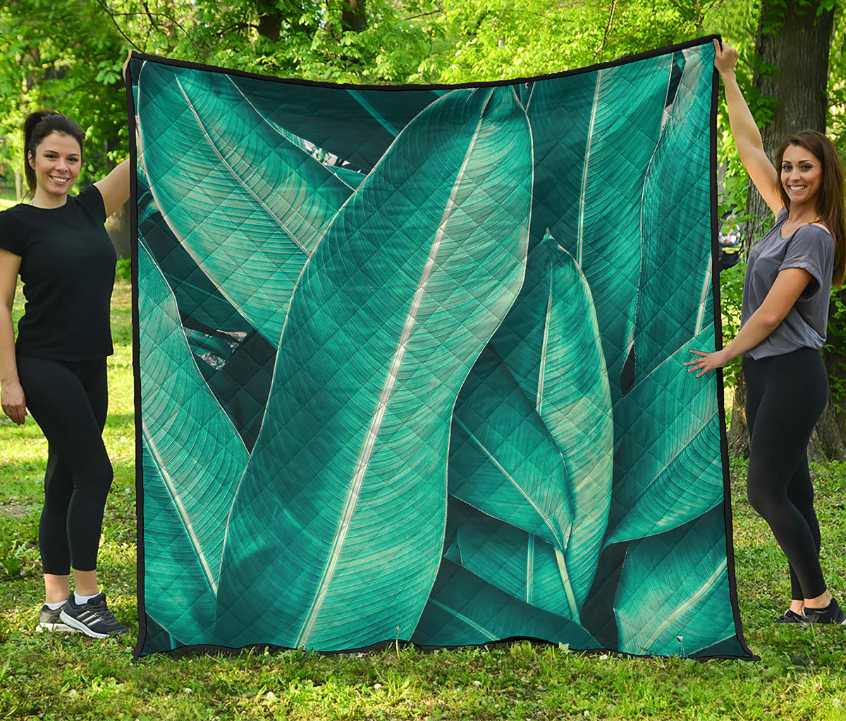 Turquoise Banana Leaf Print Quilt