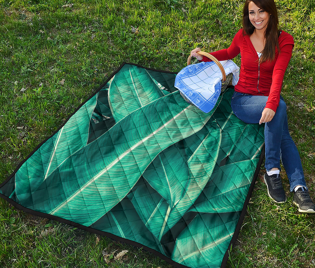 Turquoise Banana Leaf Print Quilt