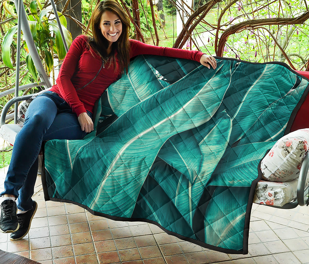 Turquoise Banana Leaf Print Quilt