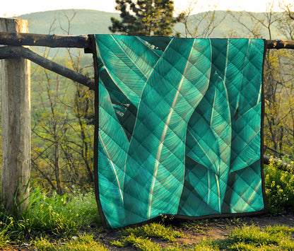 Turquoise Banana Leaf Print Quilt
