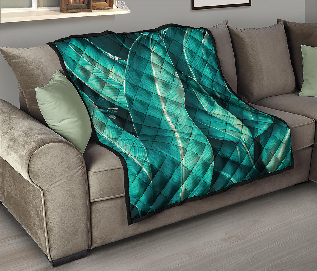 Turquoise Banana Leaf Print Quilt