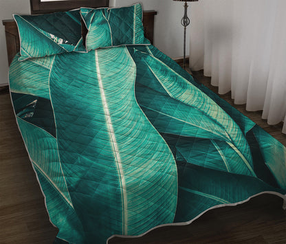 Turquoise Banana Leaf Print Quilt Bed Set
