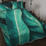 Turquoise Banana Leaf Print Quilt Bed Set