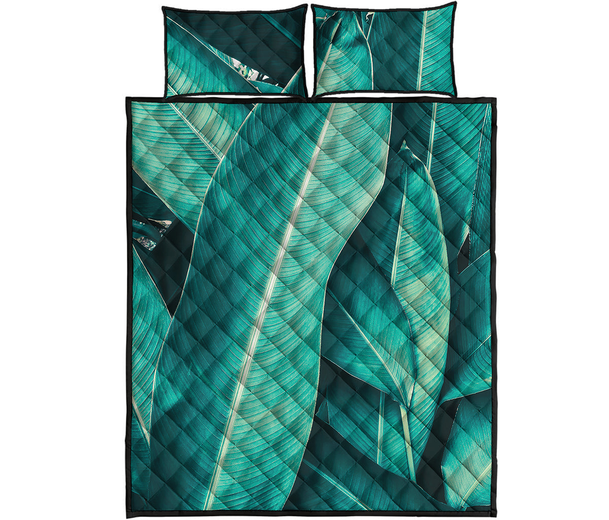 Turquoise Banana Leaf Print Quilt Bed Set