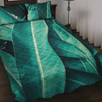 Turquoise Banana Leaf Print Quilt Bed Set
